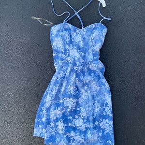 Heart top blue flower cross back dress light blue